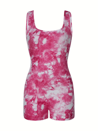 Damen Einteiler Playsuit im Trendy Tie-Dye Look – Lässiger Freizeit-Overall für Sommer & Urlaub