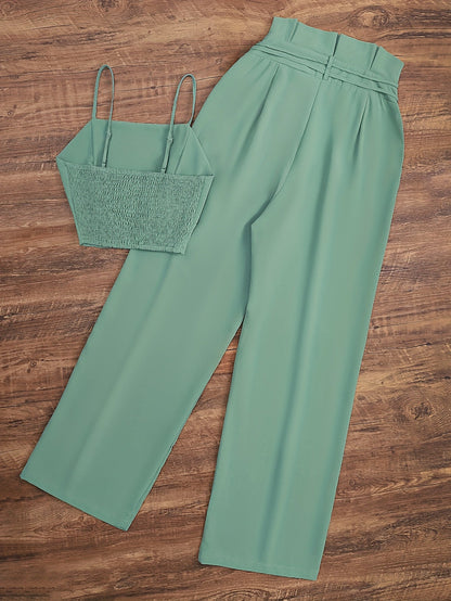 Damen High Waist Palazzo Hose und Crop Top Set – Eleganter Zweiteiler für Freizeit und Sommer