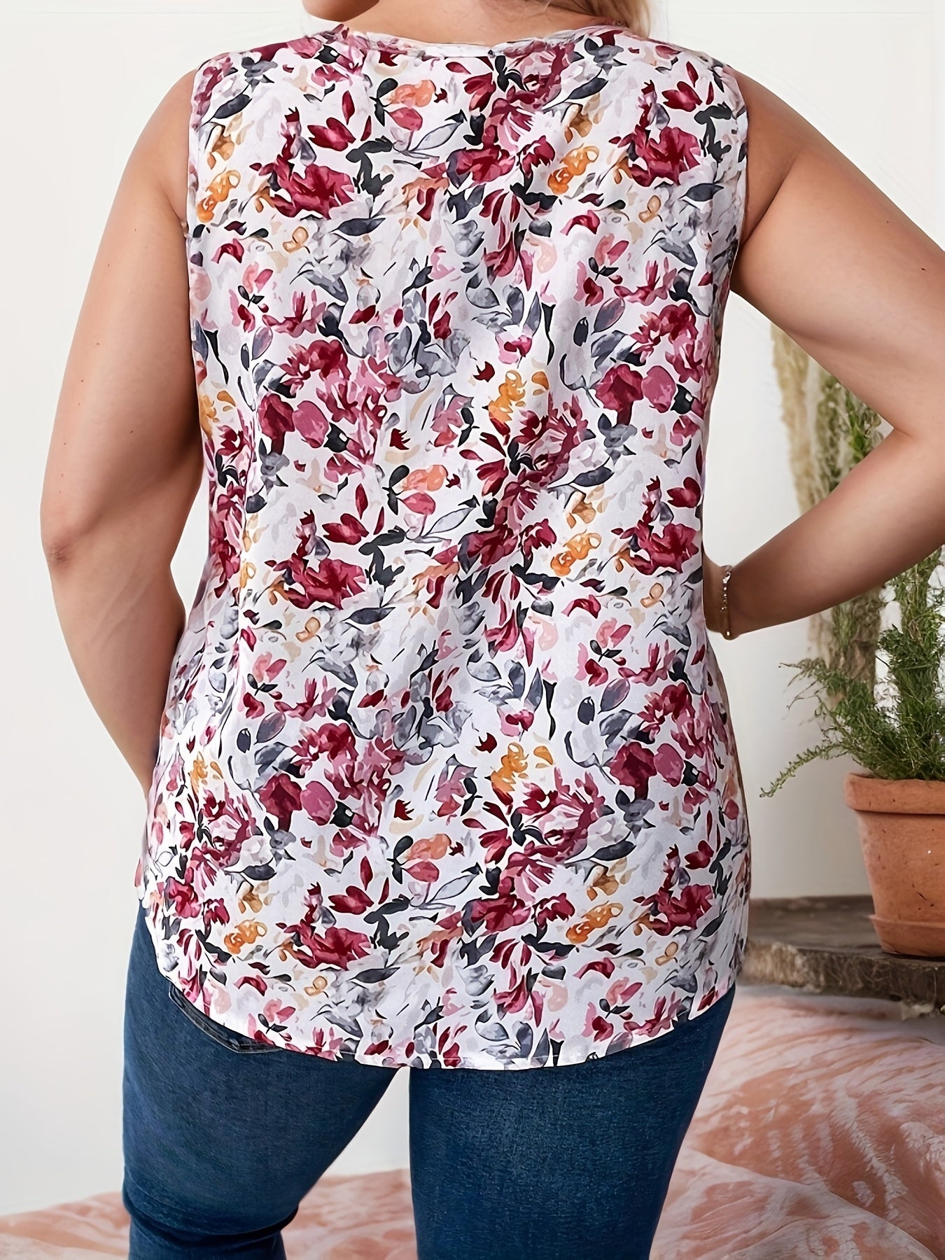 Damen ärmellose Bluse mit V-Ausschnitt und floralem Print – Elegante Sommermode für Alltag & Freizeit
