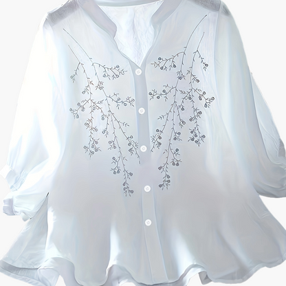Damen Elegante Bluse mit Stickerei und lockerem Schnitt – Perfekt für Freizeit und Büro