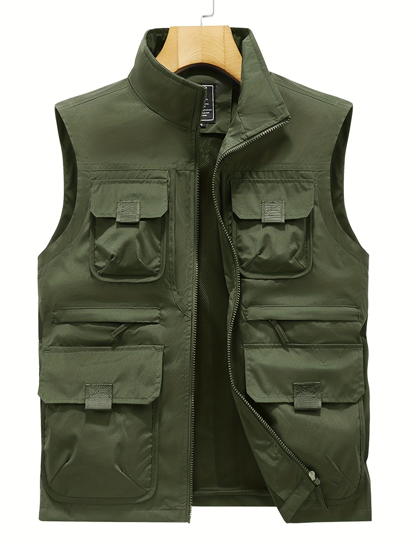 Herren Outdoor Utility Weste mit Stehkragen – Multifunktionsweste für Angeln, Wandern, Freizeit