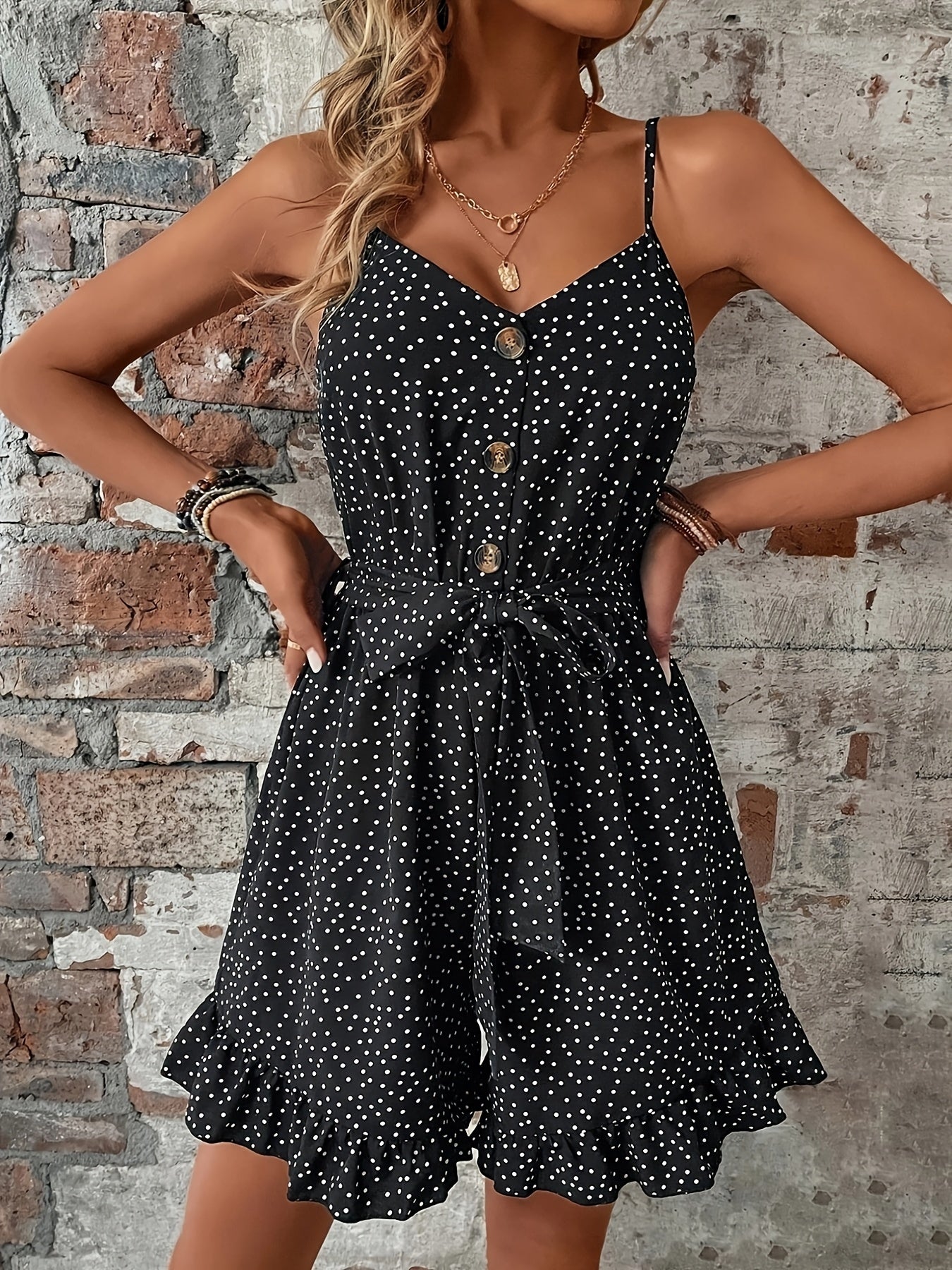 Damen Sommer Jumpsuit mit Punkten – Eleganter Einteiler für Freizeit & Urlaub