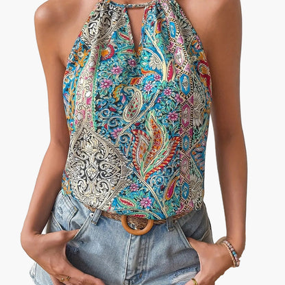 Damen Boho Halterneck Top mit Paisley Muster – Sommer Elegant Freizeit