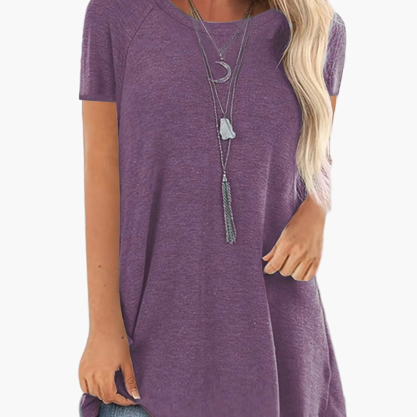 Damen Tunika T-Shirt Kurzarm Lockerer Schnitt Freizeitmode