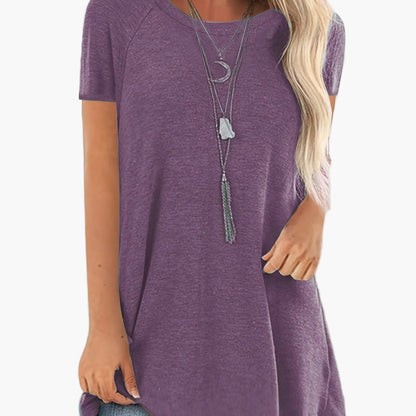 Damen Tunika T-Shirt Kurzarm Lockerer Schnitt Freizeitmode