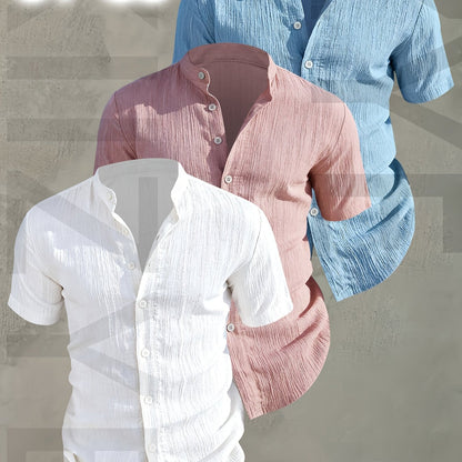 Herren 3er-Pack Freizeithemd mit Stehkragen, Kurzarm, Modernes Design, Knopfleiste