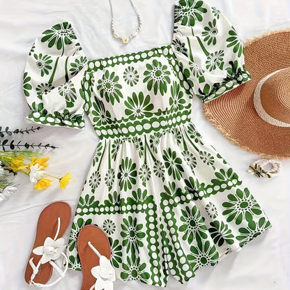 Damen Vintage-inspirierter Jumpsuit mit Puffärmeln und Blumenmuster – Eleganter Einteiler für Freizeit und Events