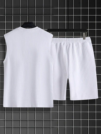 Herren Freizeit Tanktop-Set im modernen Karo-Look – ärmelloses Oberteil und Shorts, ideal für Sommer & Freizeit