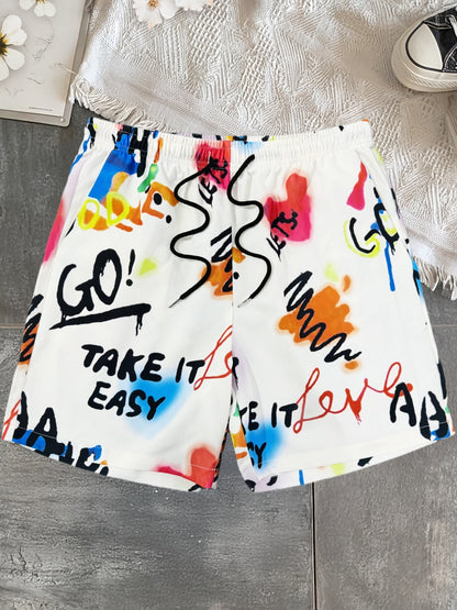 Herren Streetwear Shorts mit Graffiti Print und Schriftzug – Freizeit und Urban Style