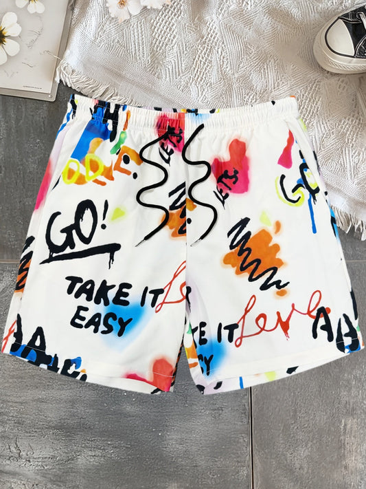 Herren Streetwear Shorts mit Graffiti Print und Schriftzug – Freizeit und Urban Style