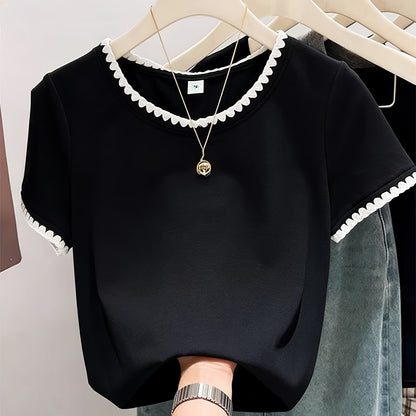 Damen Bluse mit Wellenkante und Rundhalsausschnitt – Eleganter Alltagsstil