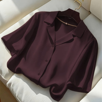 Damen Kurzarm Bluse mit Knopfleiste und klassischem Kragen – Eleganter Freizeit- und Business-Look