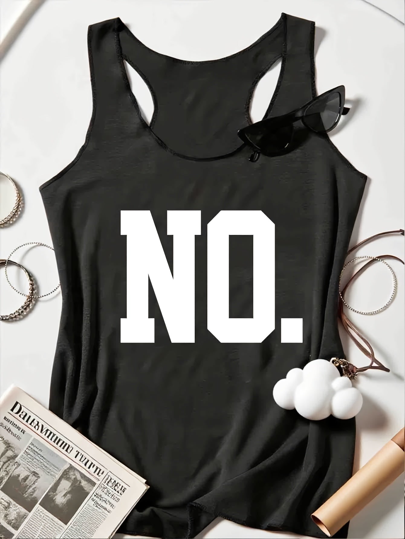 Damen Statement Tanktop mit Print NO. – Lässiges Grafikshirt für Alltag und Freizeit