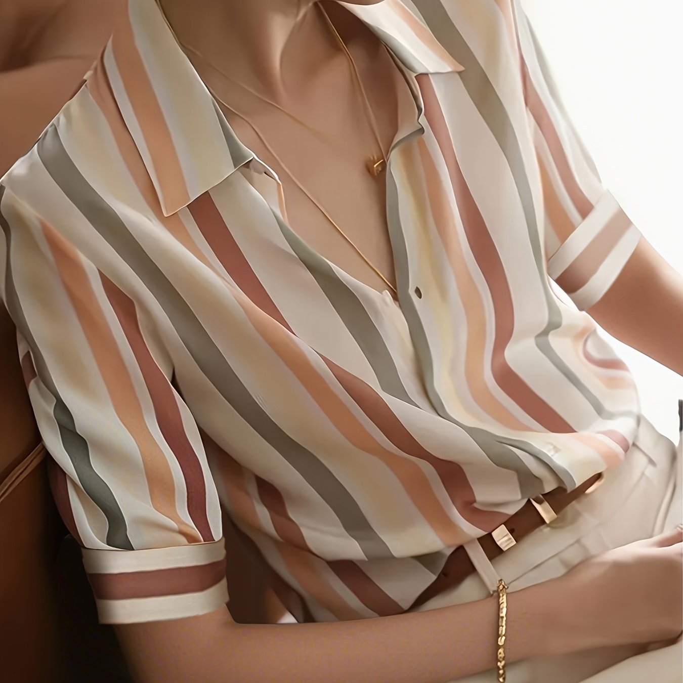 Damen Bluse mit Streifenmuster – Eleganter Büro- und Freizeitstil, Kurzarm, Modern