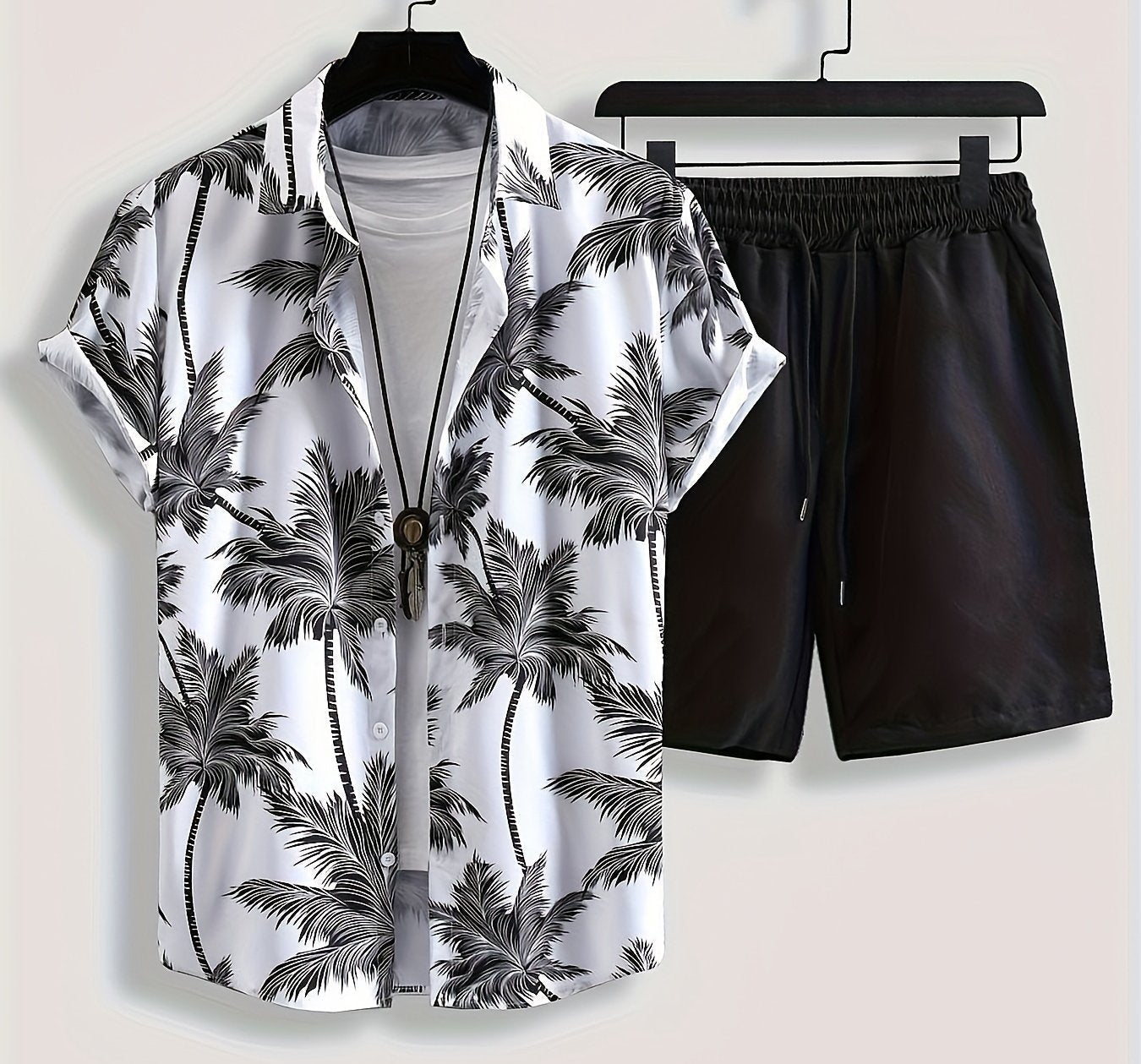 Herren Sommer Freizeit Set – Kurzarm Hemd mit Palmenmuster & Shorts, Perfekt für Urlaub und Strand