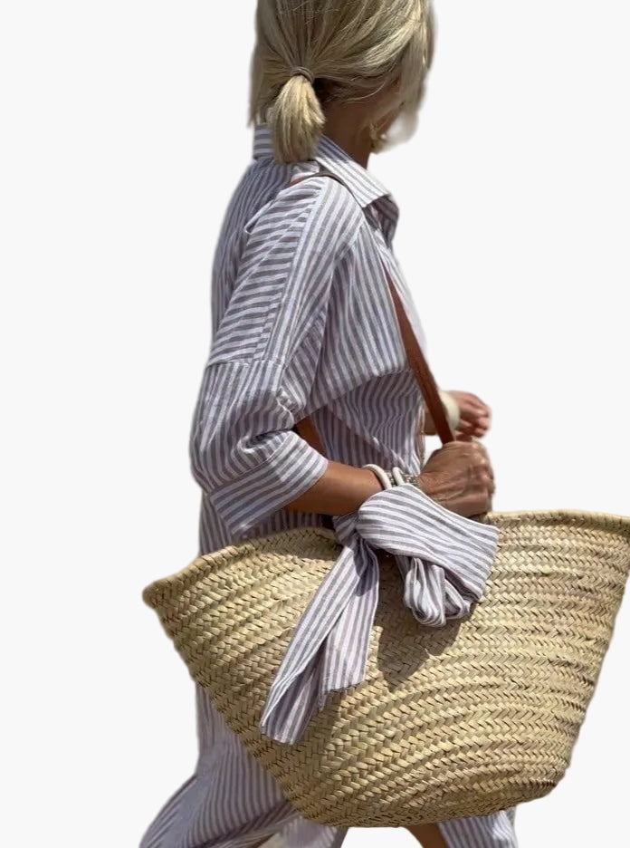 Damen Hemdblusenkleid mit Streifen – Zeitloses Sommerkleid für Freizeit & Urlaub