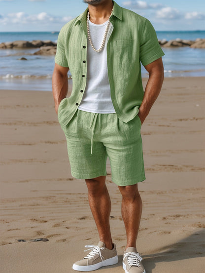 Herren Sommer-Strandset – Kurzarm Hemd & Shorts, Lässiger Boho-Look, Perfekt für Urlaub und Freizeit