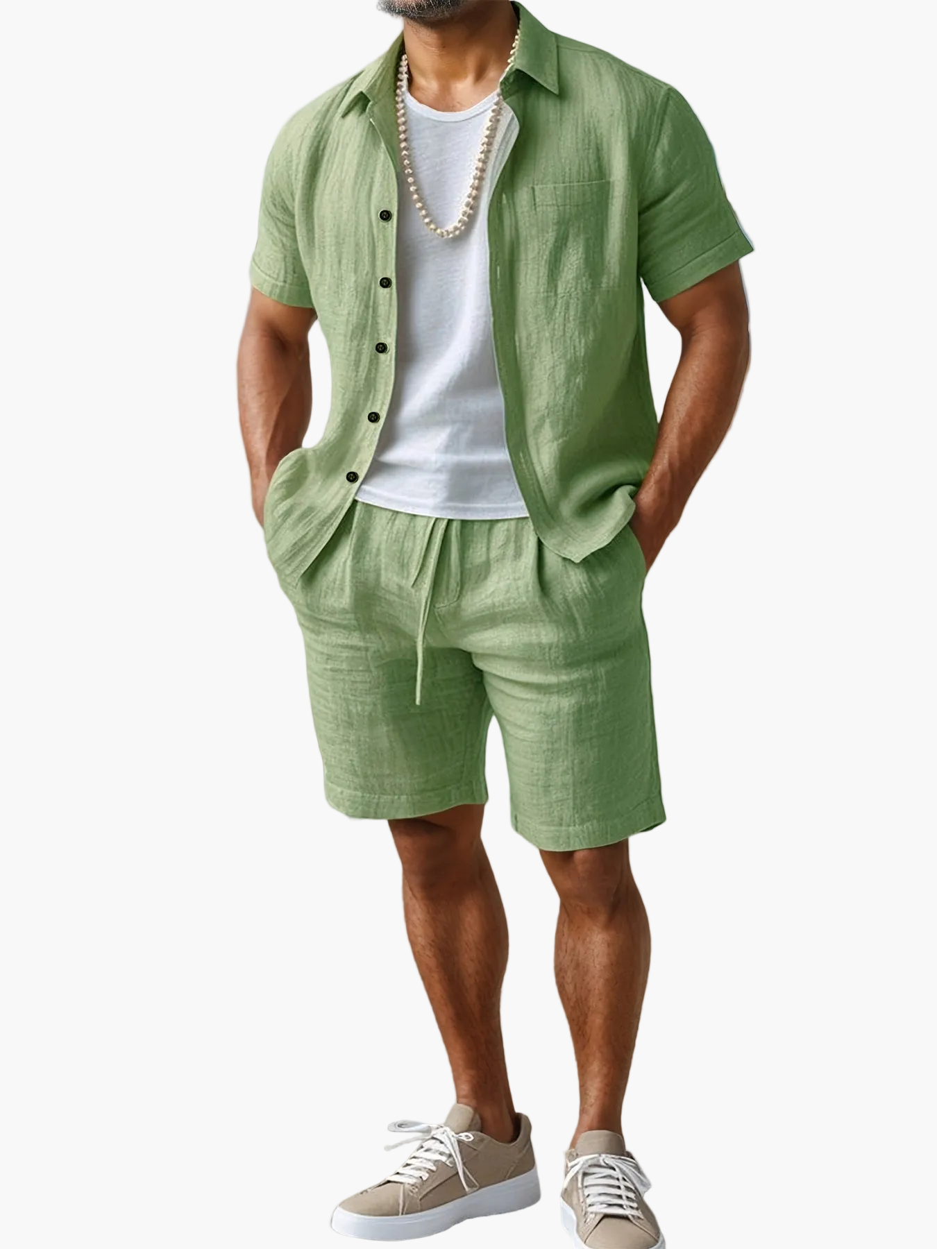 Herren Sommer-Strandset – Kurzarm Hemd & Shorts, Lässiger Boho-Look, Perfekt für Urlaub und Freizeit