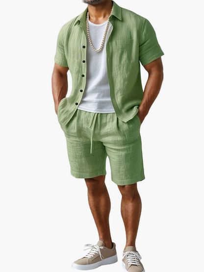 Herren Sommer-Strandset – Kurzarm Hemd & Shorts, Lässiger Boho-Look, Perfekt für Urlaub und Freizeit