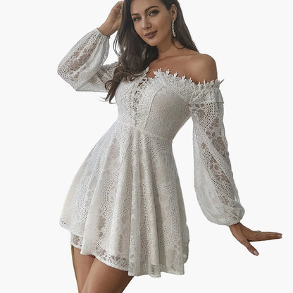 Damen Off-Shoulder Spitzenkleid Elegant Ausgeh-Look Festlich