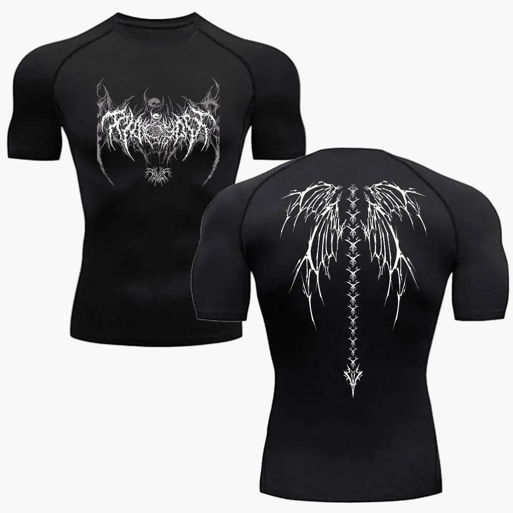 Herren Kompressionsshirt mit Metal-Design – Sport & Freizeit T-Shirt, eng anliegend, Gothic Style