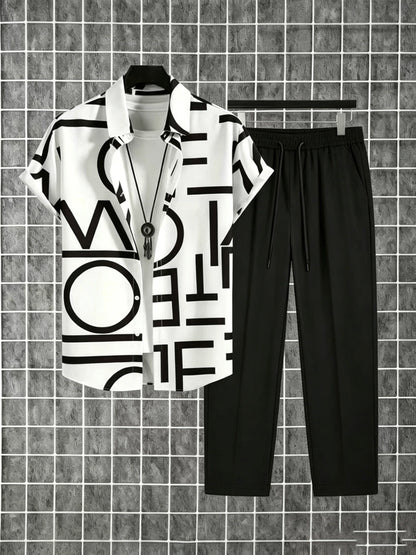 Herren Zweiteiliges Set – Modernes Streetwear Outfit mit Grafikhemd und Jogginghose