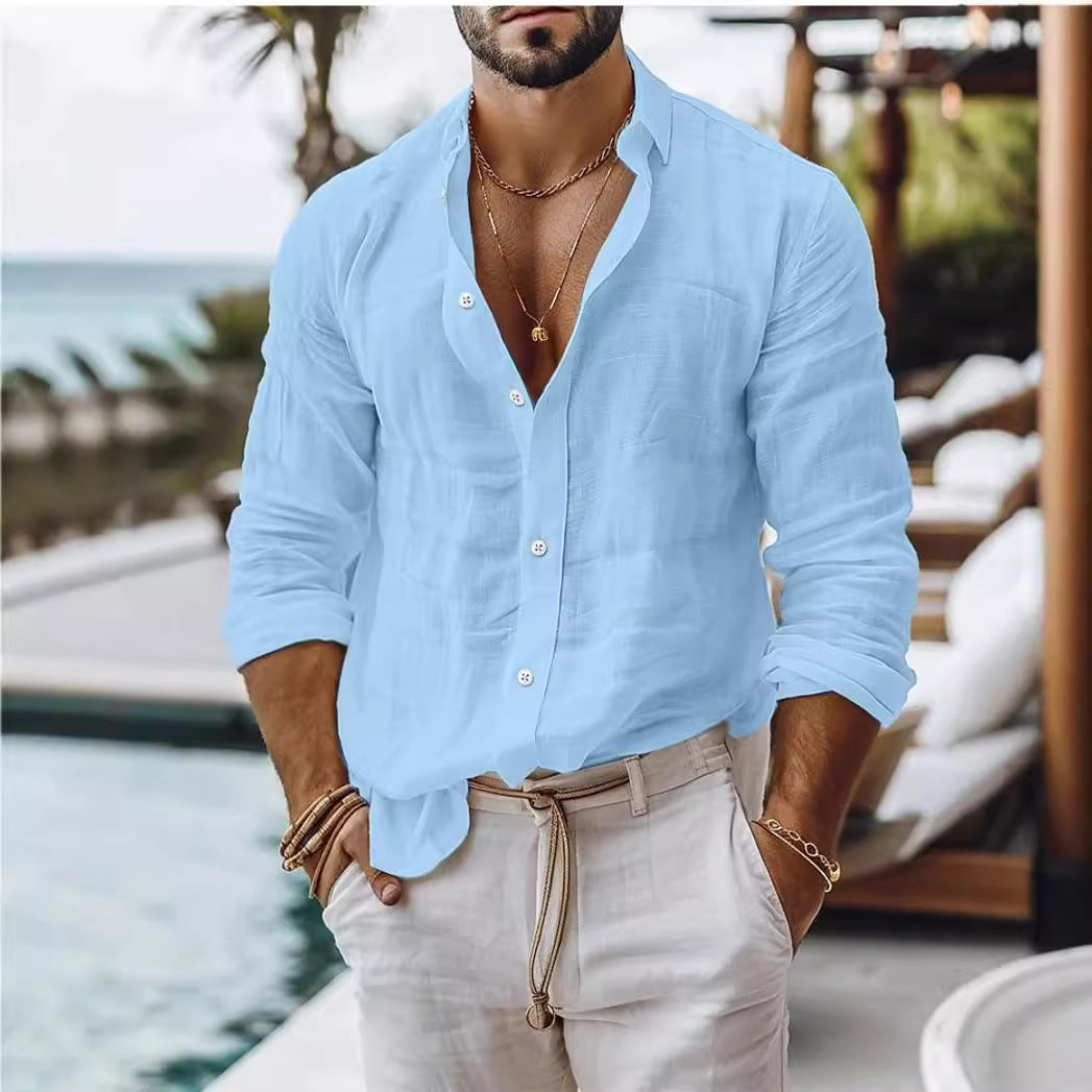 Fred – Herrenhemd aus Baumwollmischung – Veganes Leinen im Casual-Stil mit Langarm