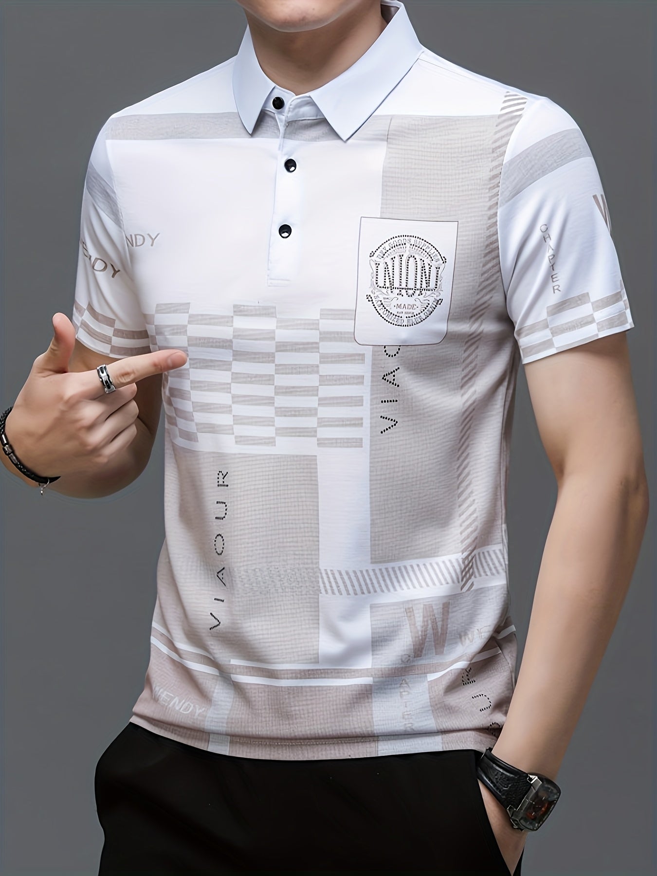 Herren Poloshirt mit modernem Grafikmuster und klassischem Kragen – Stilvolles Kurzarmshirt für Alltag und Freizeit