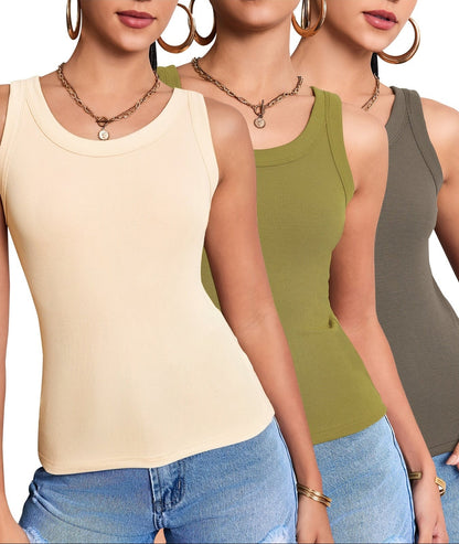 Damen Basic Tanktop 3er-Pack – Figurbetonte Sommer Freizeit Tops