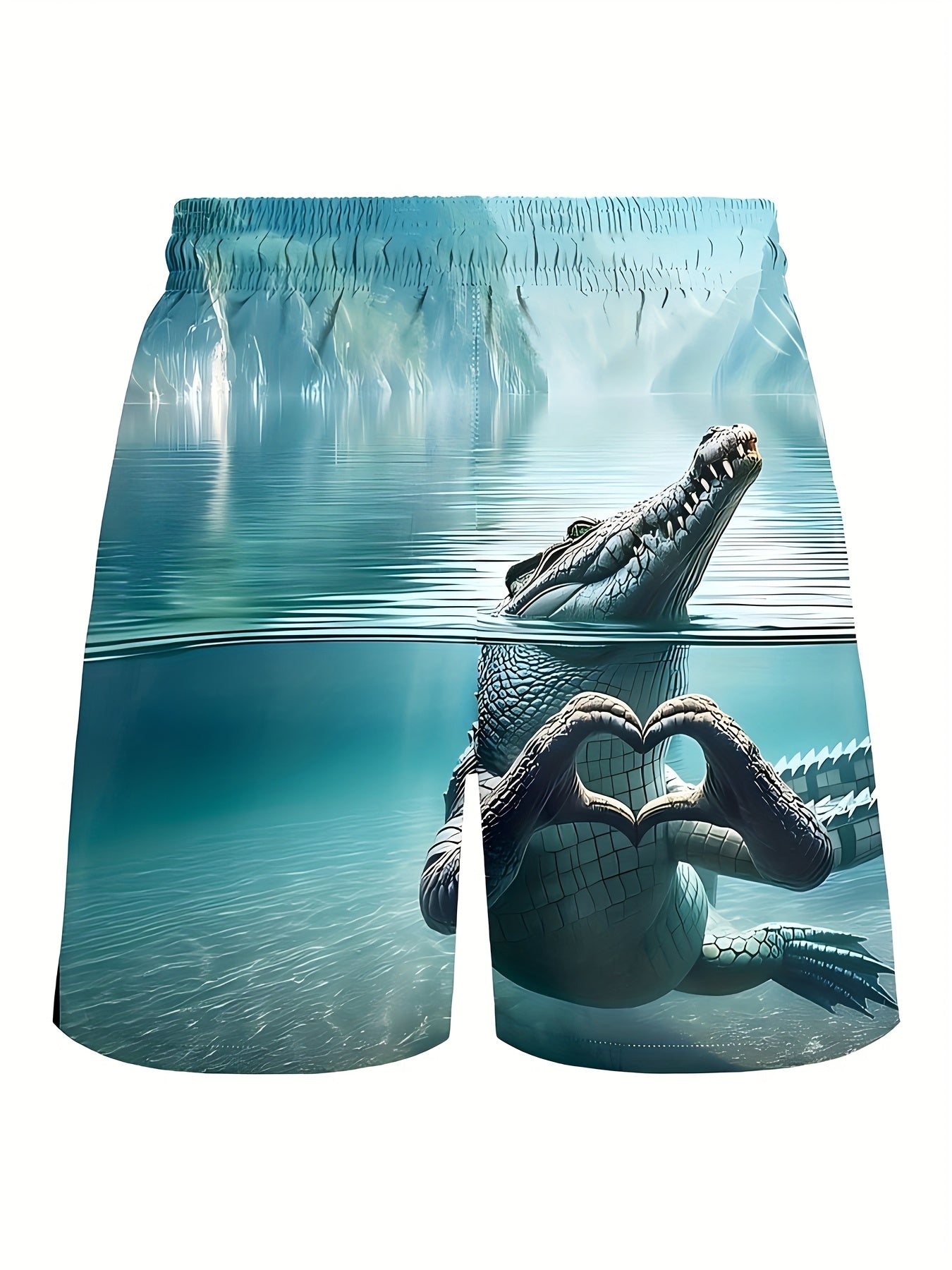 Herren Badehose mit lustigem Krokodil-Motiv und Herz-Geste – Sommer Strandshorts