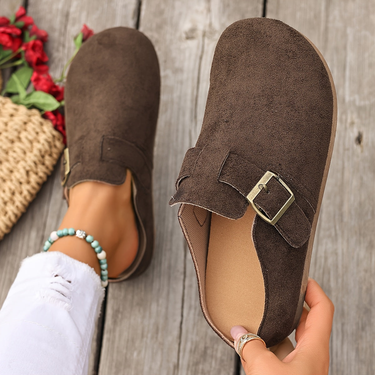 Damen Clogs Slipper mit Schnalle – Bequeme Casual Hausschuhe für Alltag und Freizeit