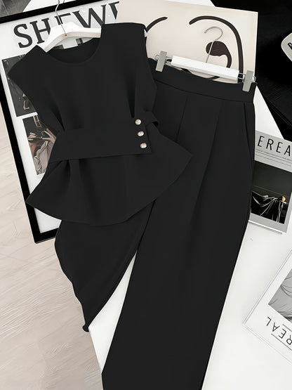 Damen Zweiteiler Set Elegant – Pullover mit Gürtel & Gerade Hose, Modernes Business Outfit