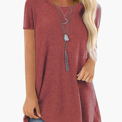 Damen Tunika T-Shirt Kurzarm Lockerer Schnitt Freizeitmode