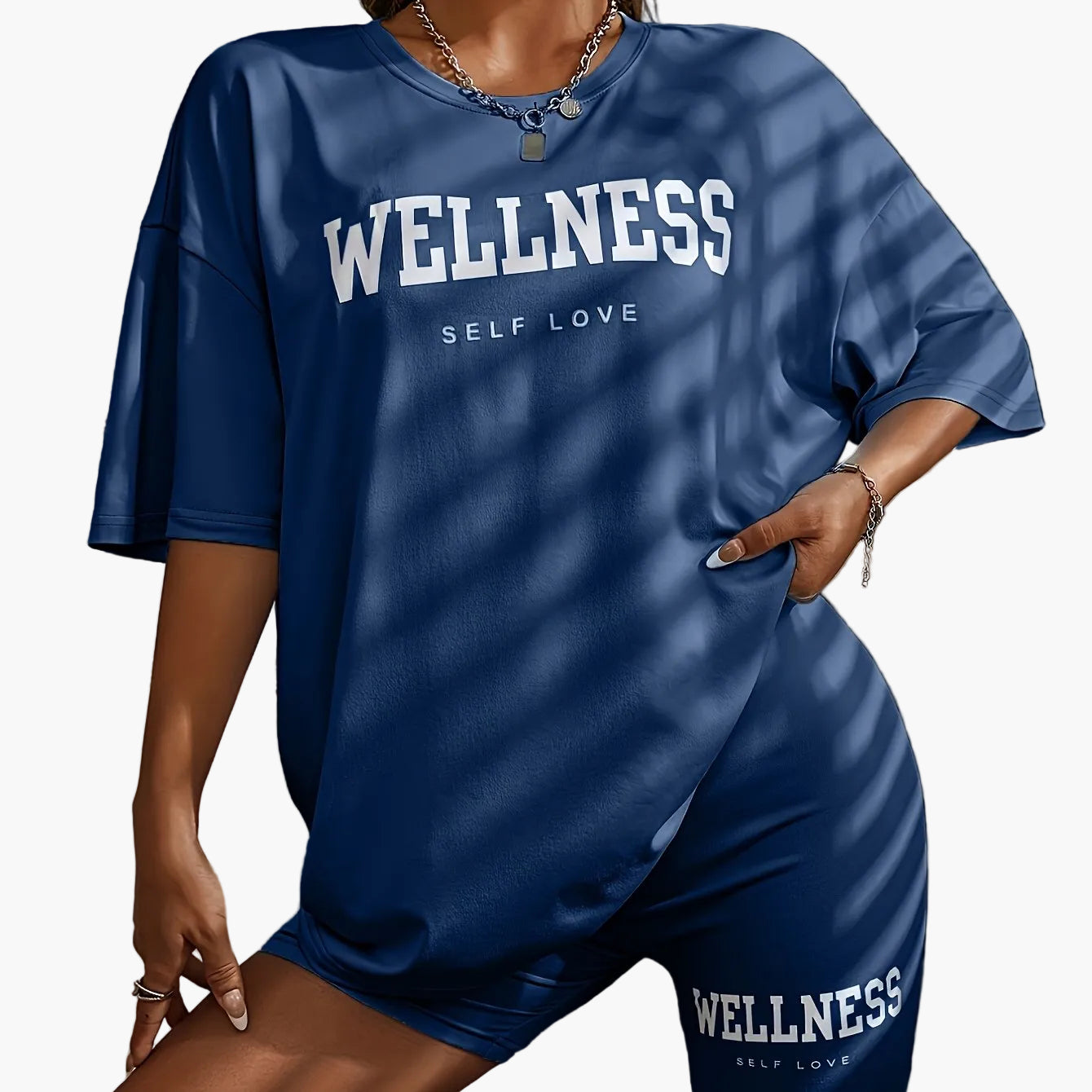 Damen Wellness Lounge Set Oversize T-Shirt & Radlerhose – Entspanntes Freizeit-Outfit mit Motivdruck