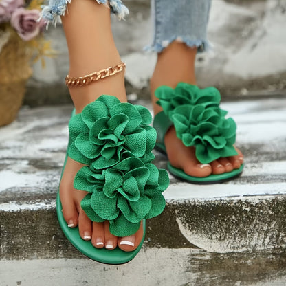 Damen Sandalen mit großer Blumenapplikation – Modische Slip-On Pantoletten für Freizeit und Alltag
