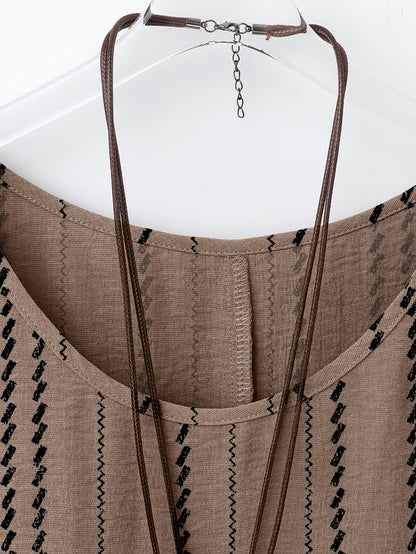 Damen Boho Tunika mit Muster und Kurzarm – Lässige Oversize Bluse im Ethno-Stil