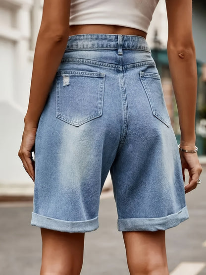 Damen Jeans-Bermuda Shorts im Casual Street Style – Hoher Bund, Used-Look, Sommermode