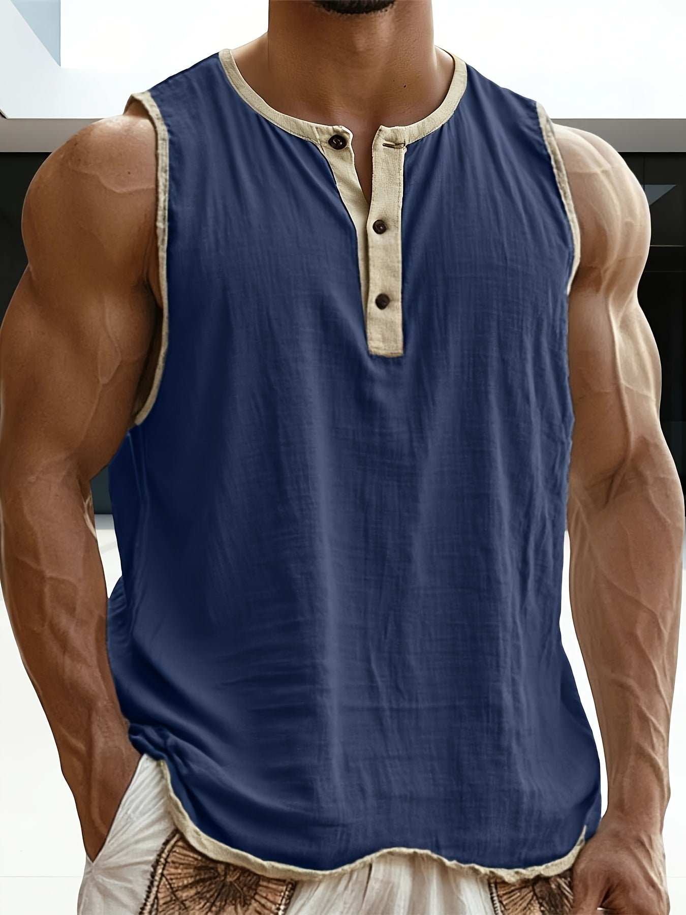 Herren Ärmelloses Henley Shirt Freizeit Modern