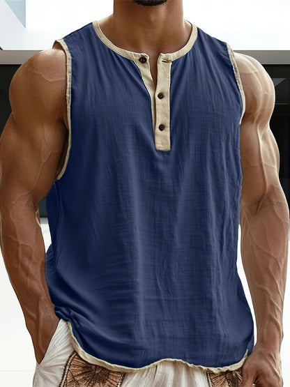 Herren Ärmelloses Henley Shirt Freizeit Modern