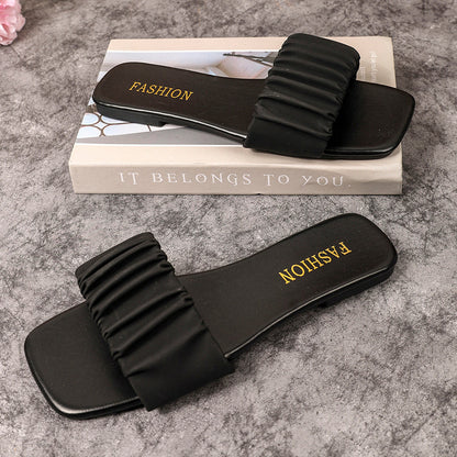 Damen Sommerschlappen mit modischem Riemen und quadratischer Spitze – Elegante Slides für Freizeit und Alltag