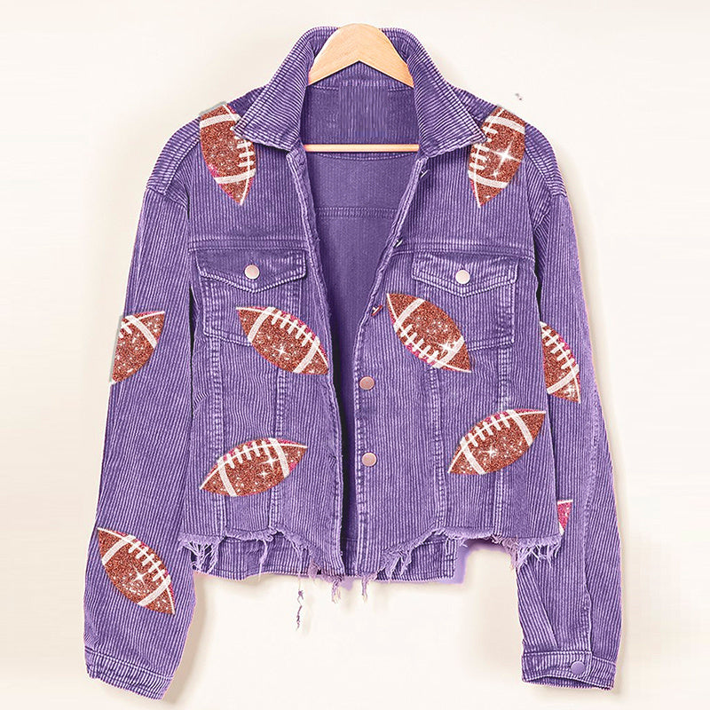 Sophia – Damen Cordjacke mit Rugby-Print