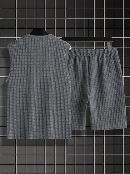Herren Freizeit Tanktop-Set im modernen Karo-Look – ärmelloses Oberteil und Shorts, ideal für Sommer & Freizeit