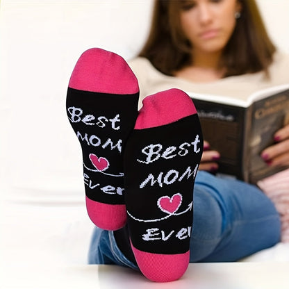 Damen Socken zum Muttertag – Lustige Geschenkidee mit 'Best Mom Ever' Aufdruck – Bequeme Freizeitsocken für Mütter