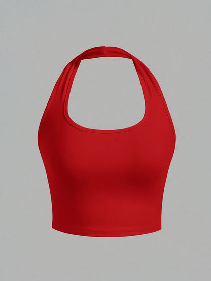 Damen Halterneck Crop Top – Rückenfrei, Sommer, Modisch, Freizeit