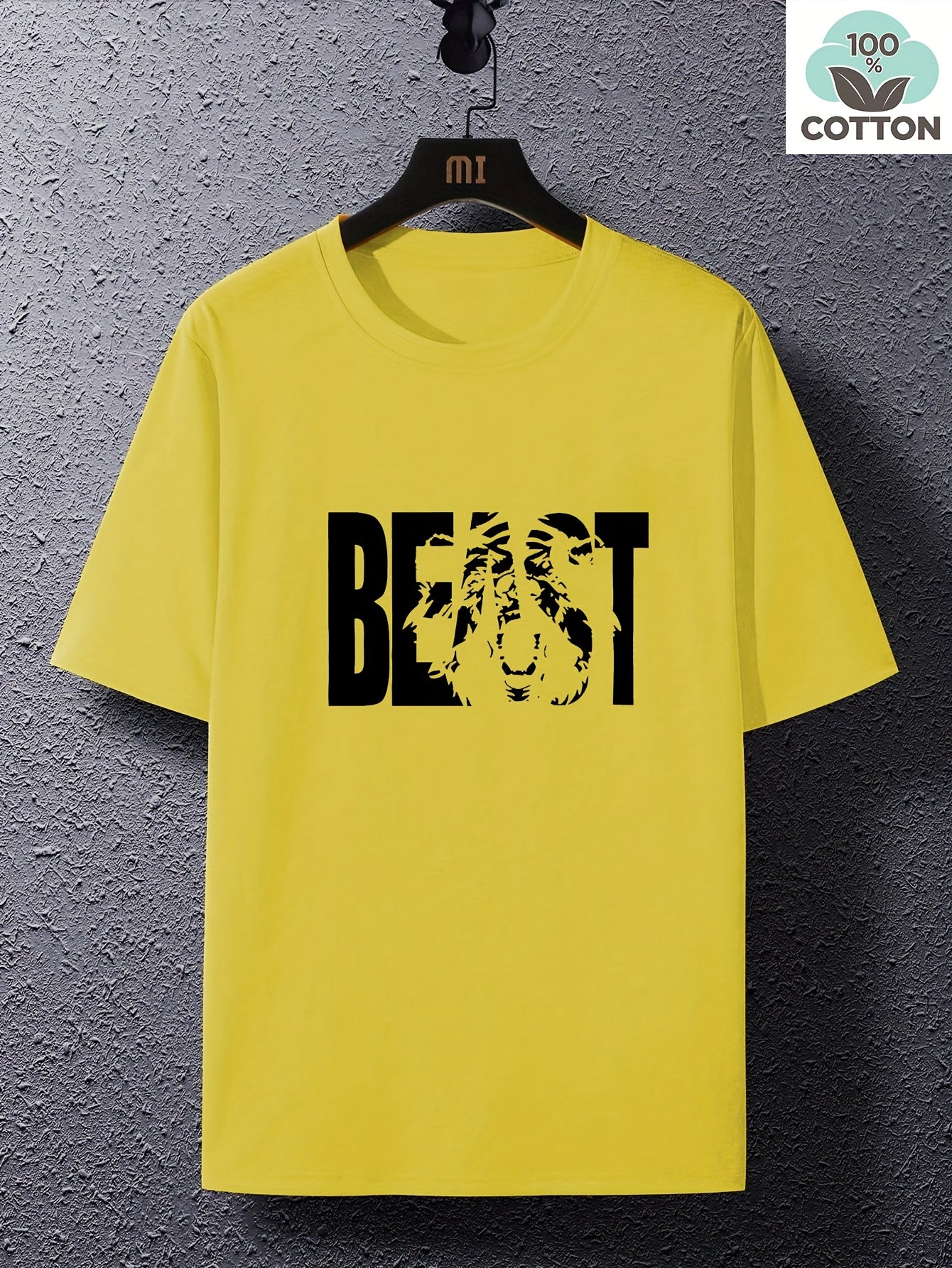 Herren T-Shirt im Oversize-Stil mit „BEAST“-Print und Löwenmotiv – Urban Streetwear für Selbstbewusste