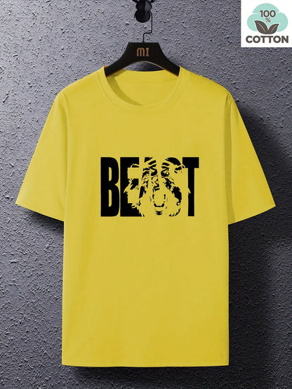 Herren T-Shirt im Oversize-Stil mit „BEAST“-Print und Löwenmotiv – Urban Streetwear für Selbstbewusste
