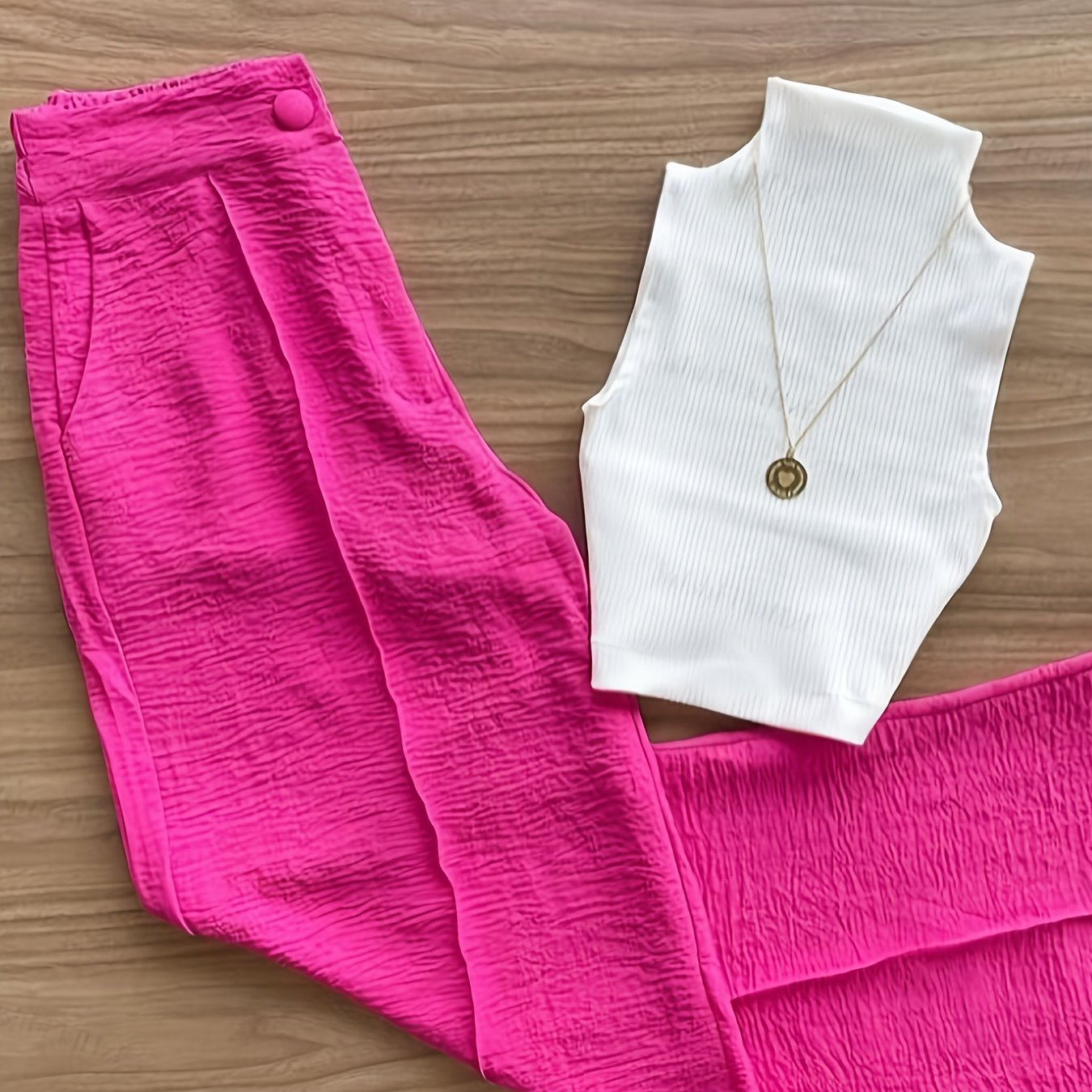 Damen Elegantes Set – Ärmelloses Oberteil mit Stehkragen und Weite Hose, Perfekt für Büro und Alltag