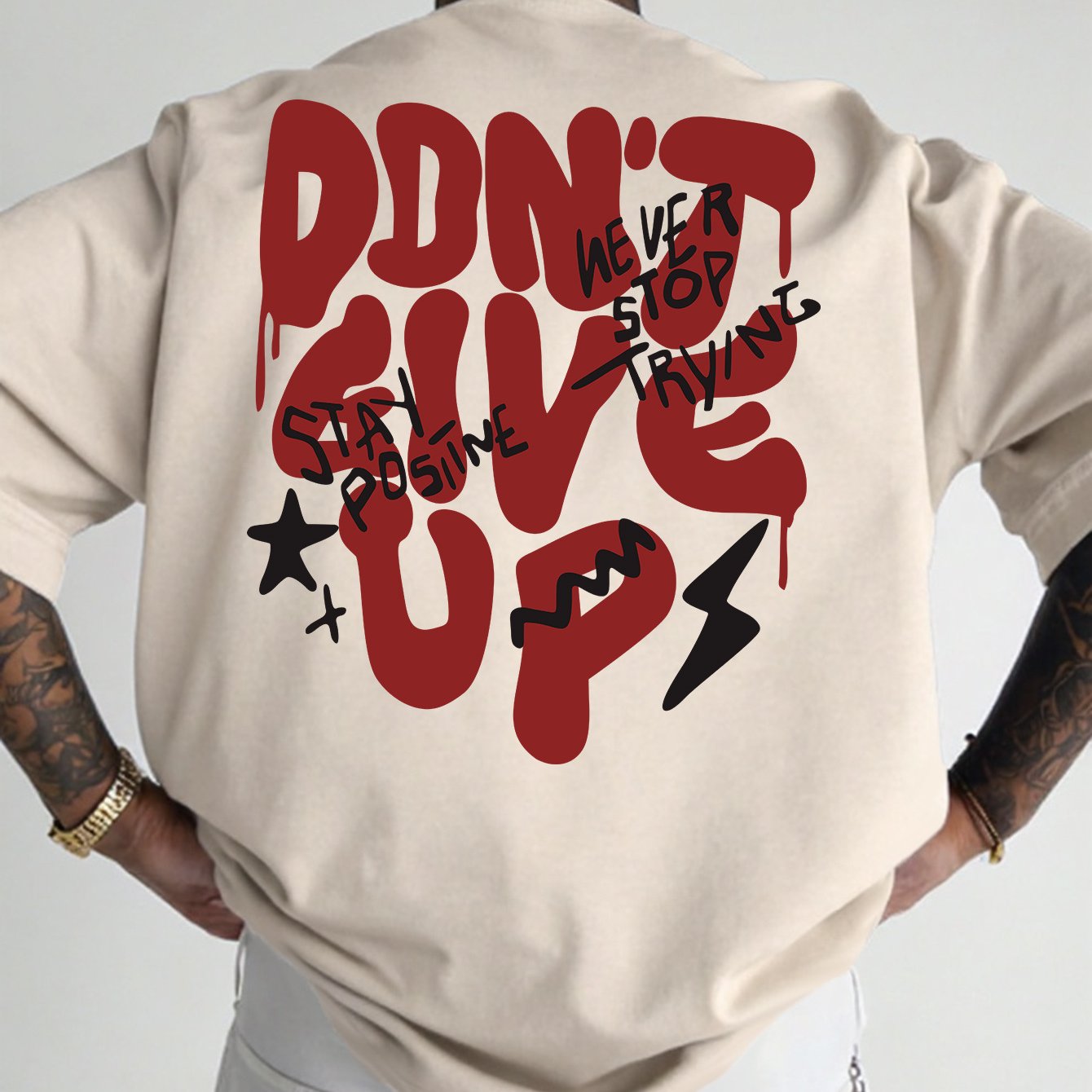 Herren Oversize Streetwear T-Shirt mit Motivdruck und inspirierendem Spruch – Urban Style für Freizeit & Motivation