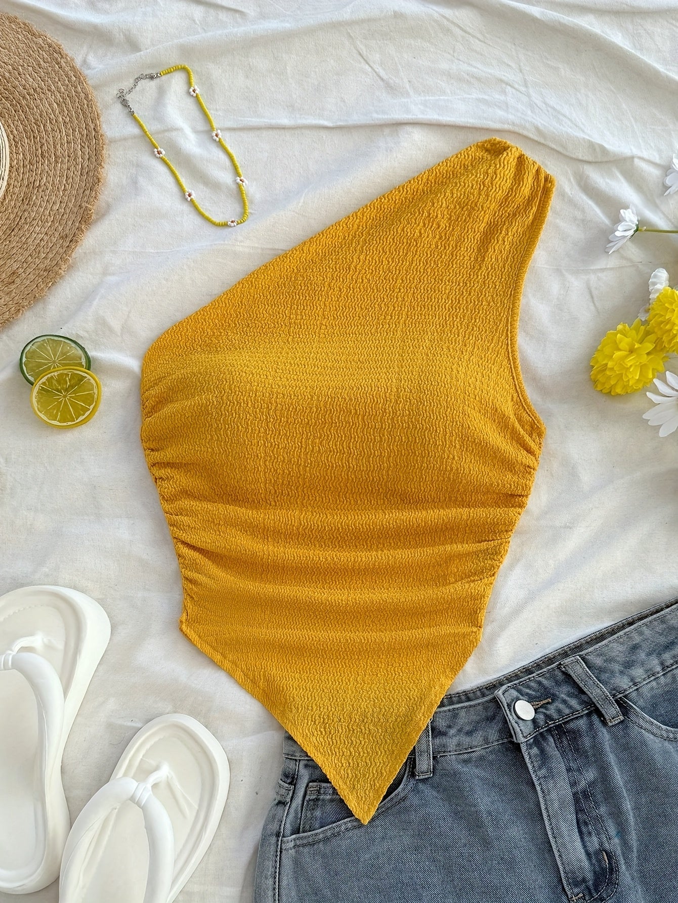 Damen Asymmetrisches Freizeit-Top mit Blumenmuster – Elegantes Sommer-Wochenend-Oberteil