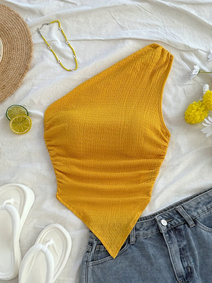 Damen Asymmetrisches Freizeit-Top mit Blumenmuster – Elegantes Sommer-Wochenend-Oberteil